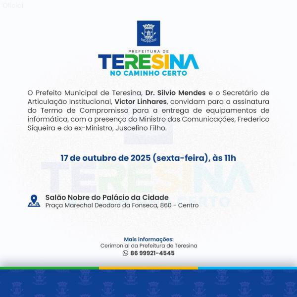 Prefeitura de Teresina realiza cerimônia de assinatura de termo para entrega de equipamentos