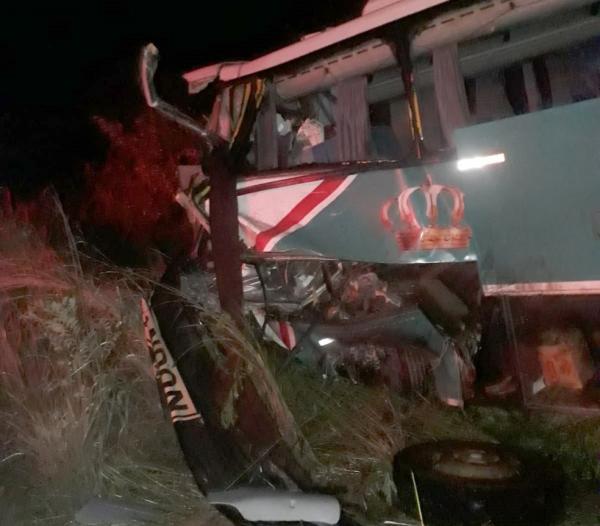 &Ocirc;nibus Princesa do Sul ap&oacute;s acidente.(Imagem: Divulga&ccedil;&atilde;o/Pol&iacute;cia Militar do Piau&iacute;)