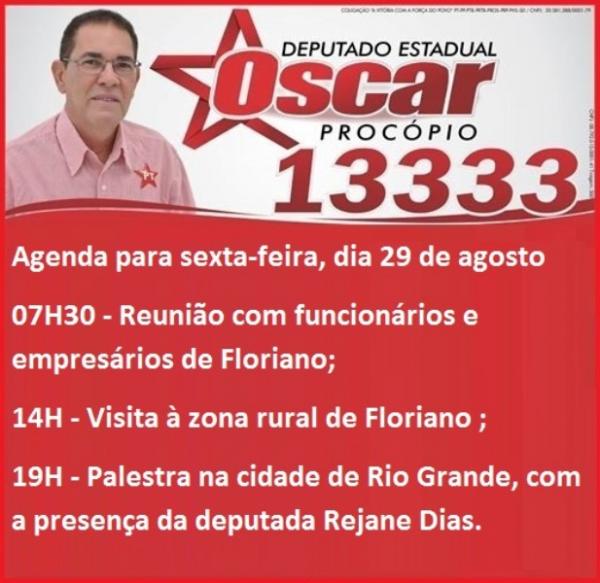 Confira a agenda do candidato Oscar Procópio para esta sexta (29)