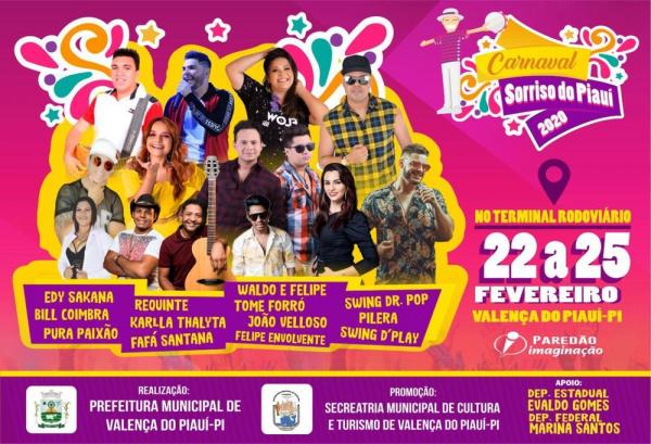 Confira a programa&ccedil;&atilde;o do carnaval em Valen&ccedil;a do Piau&iacute;.(Imagem:Divulga&ccedil;&atilde;o /Prefeitura de Valen&ccedil;a do Piau&iacute;)