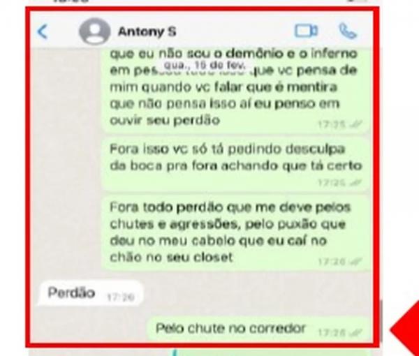 Troca de mensagens entre Antony e a namorada.(Imagem:Reprodu&ccedil;&atilde;o)