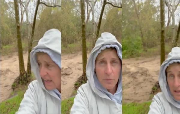 Ellen DeGeneres mostra correnteza das águas perto de sua casa após tempestades na Califórnia e ordem