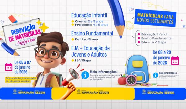 Educação de Floriano divulga edital de matrículas da rede municipal para o ano letivo de 2026