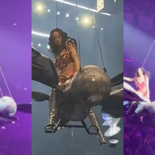 Katy Perry leva susto com falha em borboleta voadora durante show nos EUA