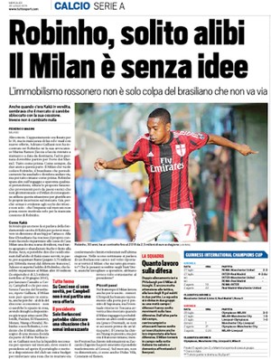 Solução do Milan para o caso Robinho pode ser emprestá-lo ao Fla, diz jornal