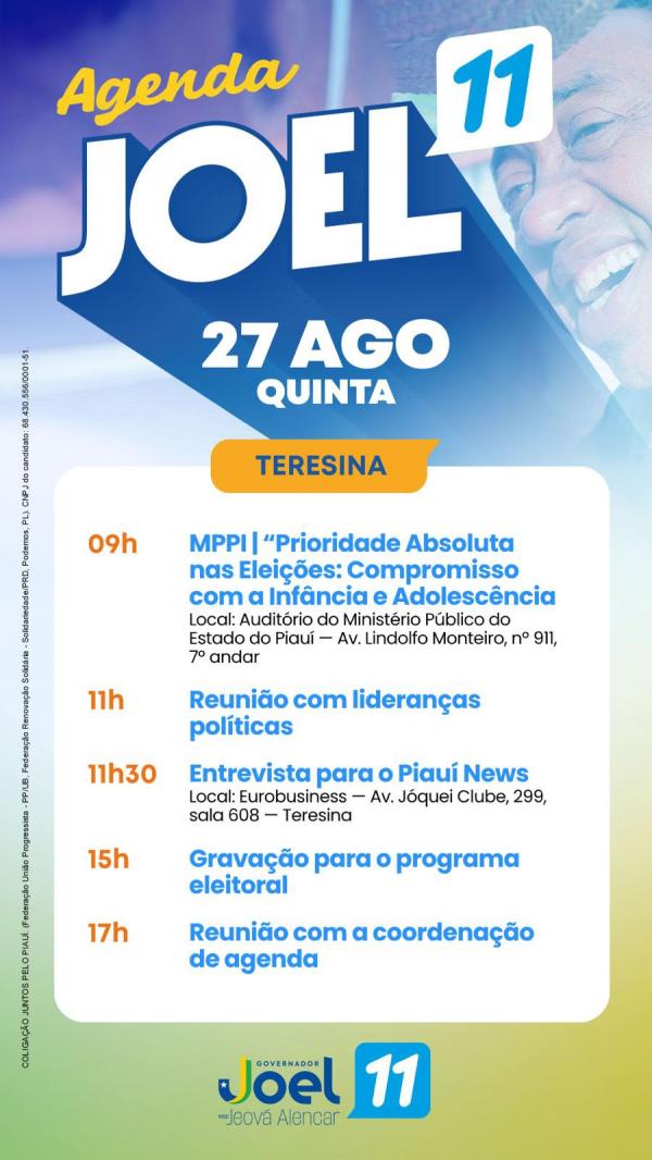 AGENDA - JOEL RODRIGUES - 27/08(Imagem:Ascom)
