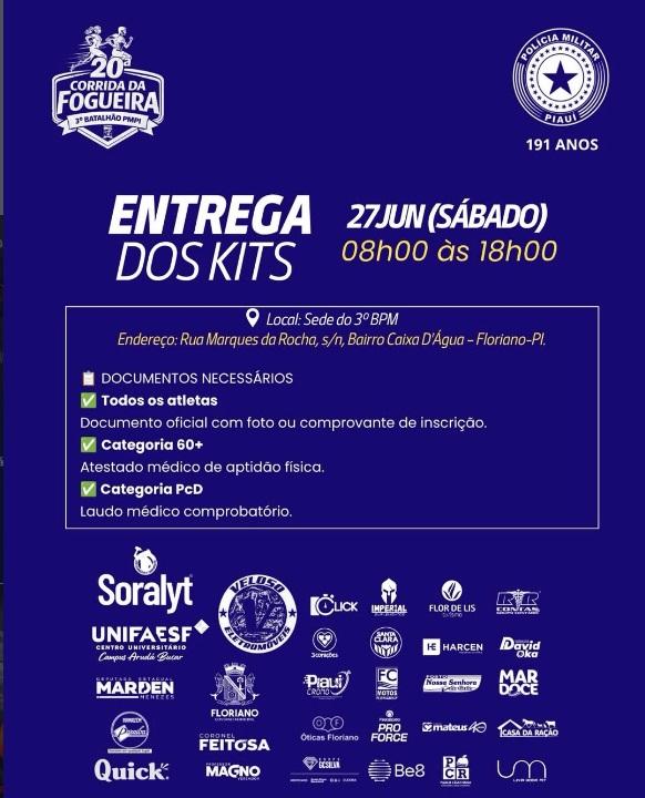 Entrega dos kits da 20ª Corrida da Fogueira acontece neste sábado em Floriano