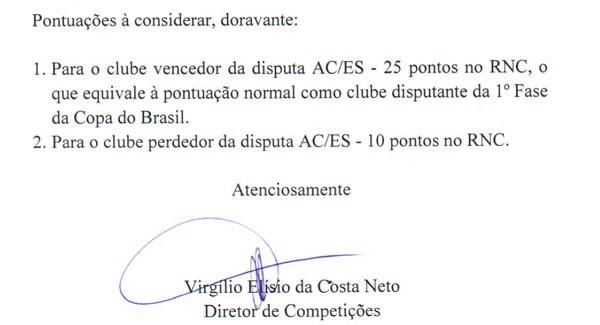 Reda&ccedil;&atilde;o do of&iacute;cio da CBF deu margem a interpreta&ccedil;&otilde;es distintas.(Imagem:Reprodu&ccedil;&atilde;o)