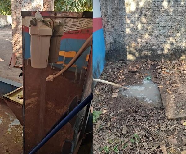 Funcionária denuncia bebedouro quebrado e falta de água potável há 1 mês em escola no Sul do Piauí