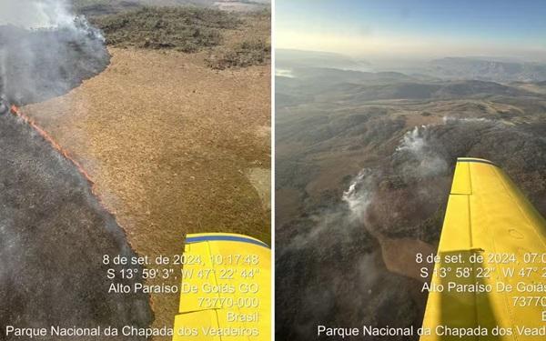 Imagens a&eacute;reas de inc&ecirc;ndio na Chapada dos Veadeiros, em Goi&aacute;s.(Imagem:Divulga&ccedil;&atilde;o / PNCV)