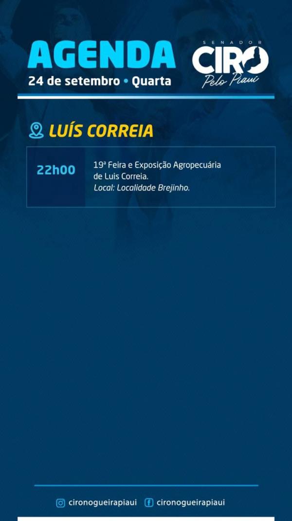 Senador Ciro Nogueira participa da 19&ordf; Feira Agropecu&aacute;ria de Lu&iacute;s Correia nesta quarta (24)(Imagem:Ascom)