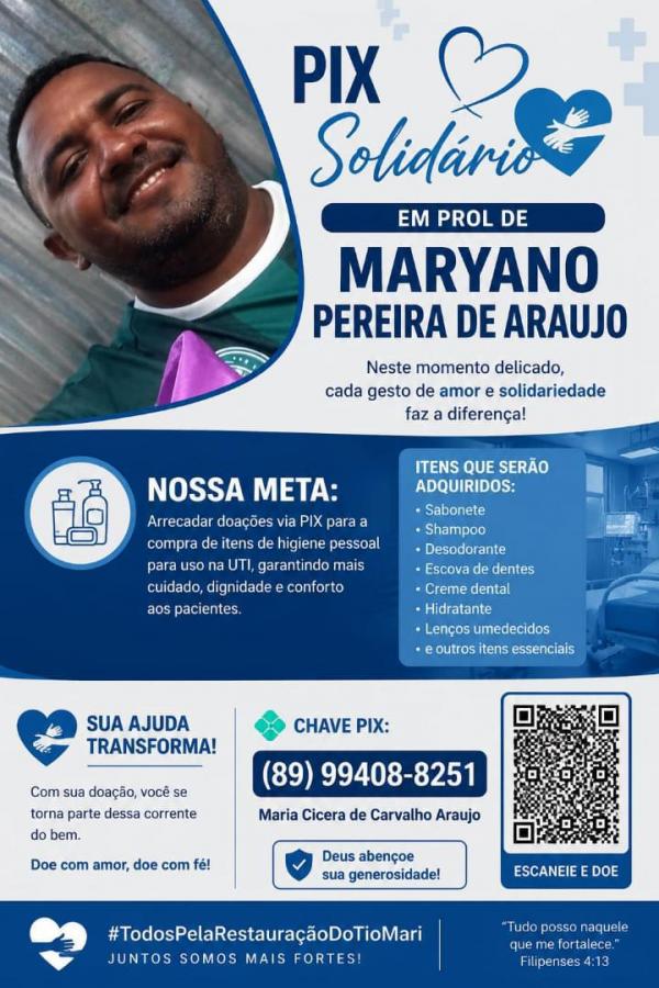 Família promove Pix Solidário para arrecadar itens de higiene destinados a paciente em tratamento