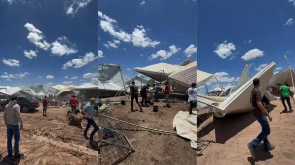 Fortes ventos derrubam tendas de exposição de caprinos e ovinos no PI
