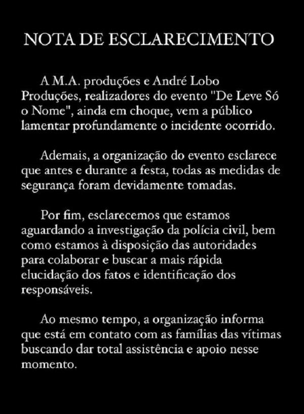 Nota de esclarecimento(Imagem:Reprodu&ccedil;&atilde;o/Instagram)