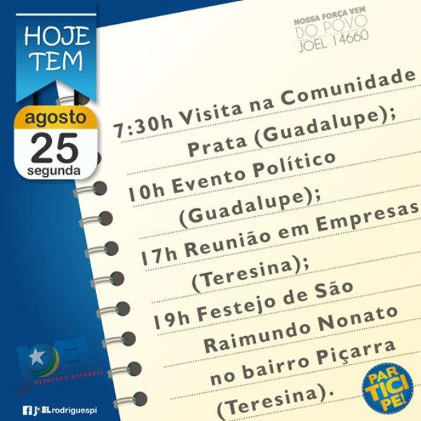 Confira a agenda do candidato Joel Rodrigues para esta segunda (25).(Imagem:Reprodu&ccedil;&atilde;o/Facebook)