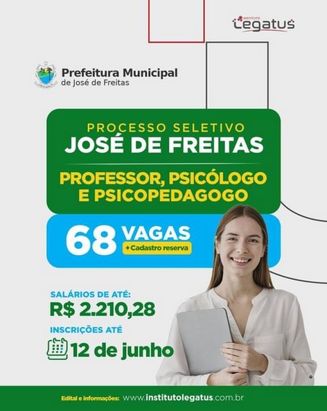 Processo seletivo em José de Freitas-PI está com inscrições abertas até 12 de junho