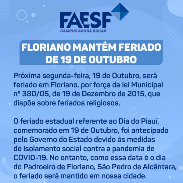 FAESF não terá expediente na segunda (19) devido a feriado municipal