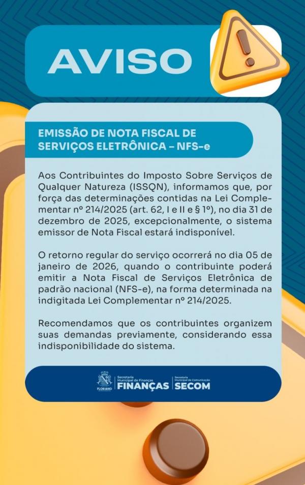Prefeitura de Floriano suspende temporariamente emissão de NFS-e para implantação de nova plataforma