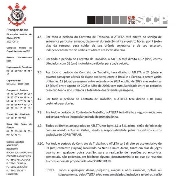 Trecho de contrato do Corinthians com Memphis Depay (Imagem: Reprodu&ccedil;&atilde;o)