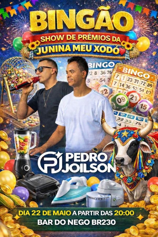 Junina Meu Xod&oacute; promove Bing&atilde;o Show de Pr&ecirc;mios em Bar&atilde;o de Graja&uacute;.(Imagem:Divulga&ccedil;&atilde;o)