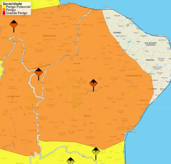 Inmet renova alerta laranja de chuvas fortes e ventos intensos para todo o Piauí