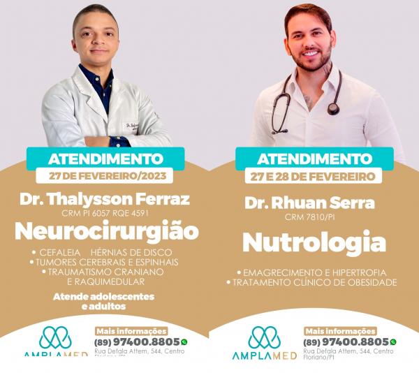 Amplamed: agenda aberta para atendimento com Dr. Thallysson Ferraz e Dr. Rhuan Serra