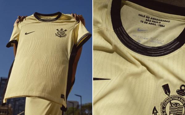 Nova terceira camisa do Corinthians, amarela.(Imagem:Divulga&ccedil;&atilde;o/Nike)