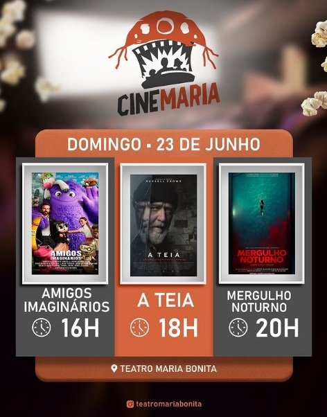Confira a programação do Cine Maria no Teatro Maria Bonita neste domingo (23)
