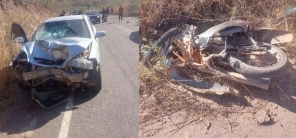 Colis&atilde;o entre carro e moto deixa um morto no Sul do Piau&iacute;.(Imagem:Jo&atilde;o Victor/Portal B1)