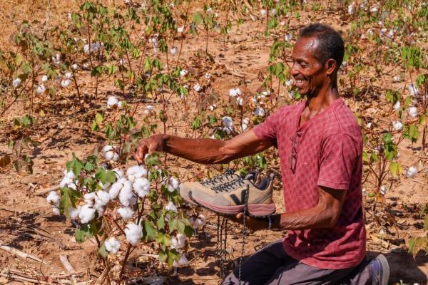 Manoel Arag&atilde;o mostra t&ecirc;nis que &eacute; fabricado a partir do algod&atilde;o org&acirc;nico cultivado por ele.(Imagem:Geirlys Silva / SAF)