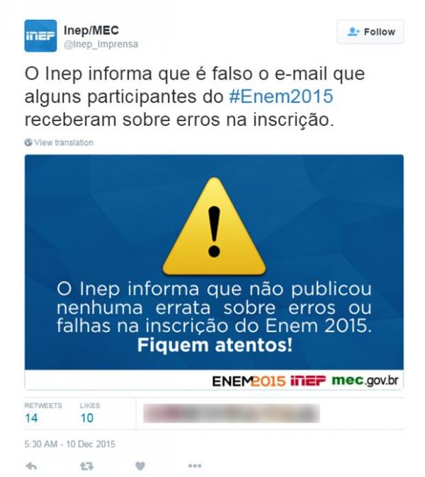 E-mails sobre erros de inscrição no Enem 2015 são falsos, alerta Inep