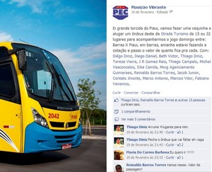 Torcida faz 'vaquinha' pela rede social para alugar ônibus e assistir time no PI