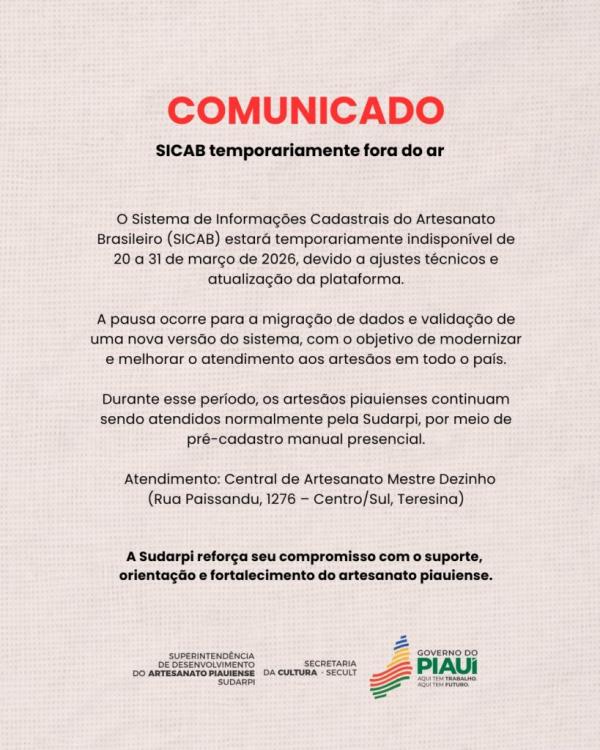 Sistema de Informações Cadastrais do Artesanato Brasileiro ficará indisponível até dia 31 de março