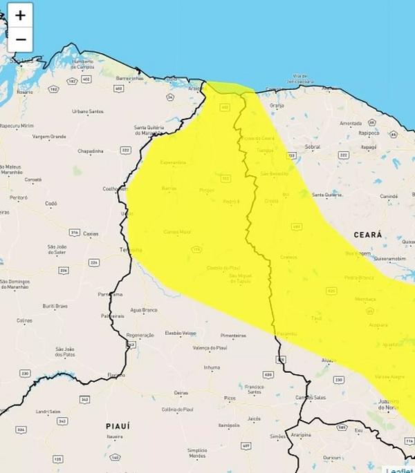 Mais de 60 cidades do Piauí estão em alerta para perigo potencial de chuvas