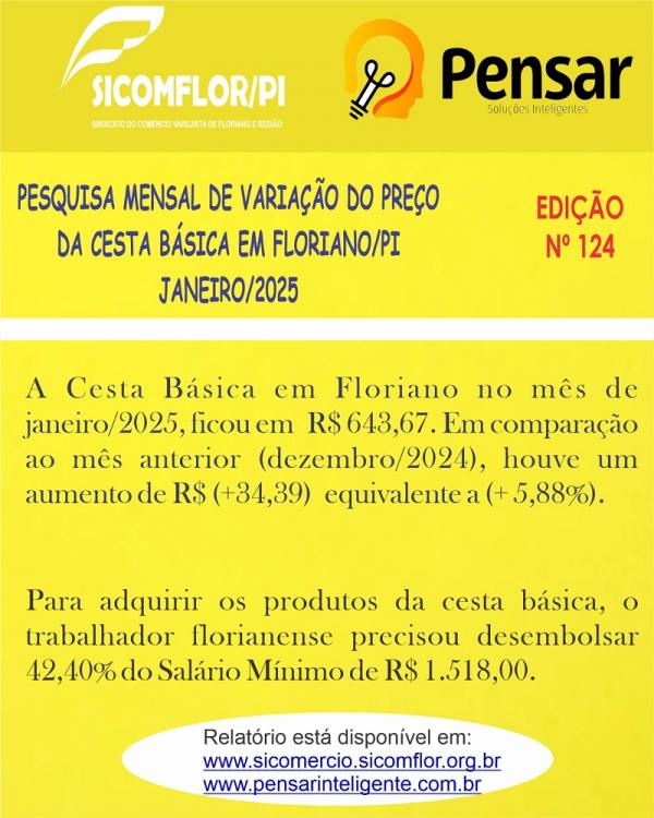 Cesta básica em Floriano sofre aumento de 5,88% em janeiro de 2025