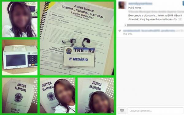 Mulher identificada como mes&aacute;ria tira v&aacute;rias fotos dentro da se&ccedil;&atilde;o eleitoral, incluindo da urna e das folhas de vota&ccedil;&atilde;o.(Imagem:Reprodu&ccedil;&atilde;o/Instagram)