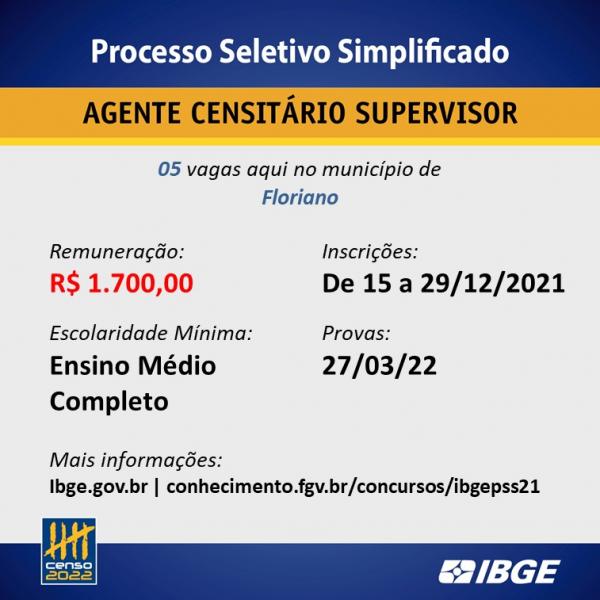 Confira as vagas do Processo Seletivo do IBGE para Floriano(Imagem:Divulga&ccedil;&atilde;o)