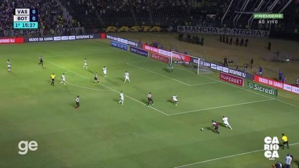 Aos 16 min do 1&ordm; tempo - P&ecirc;nalti para o Vasco em toque de m&atilde;o de Cuiabano(Imagem:Reprodu&ccedil;&atilde;o)