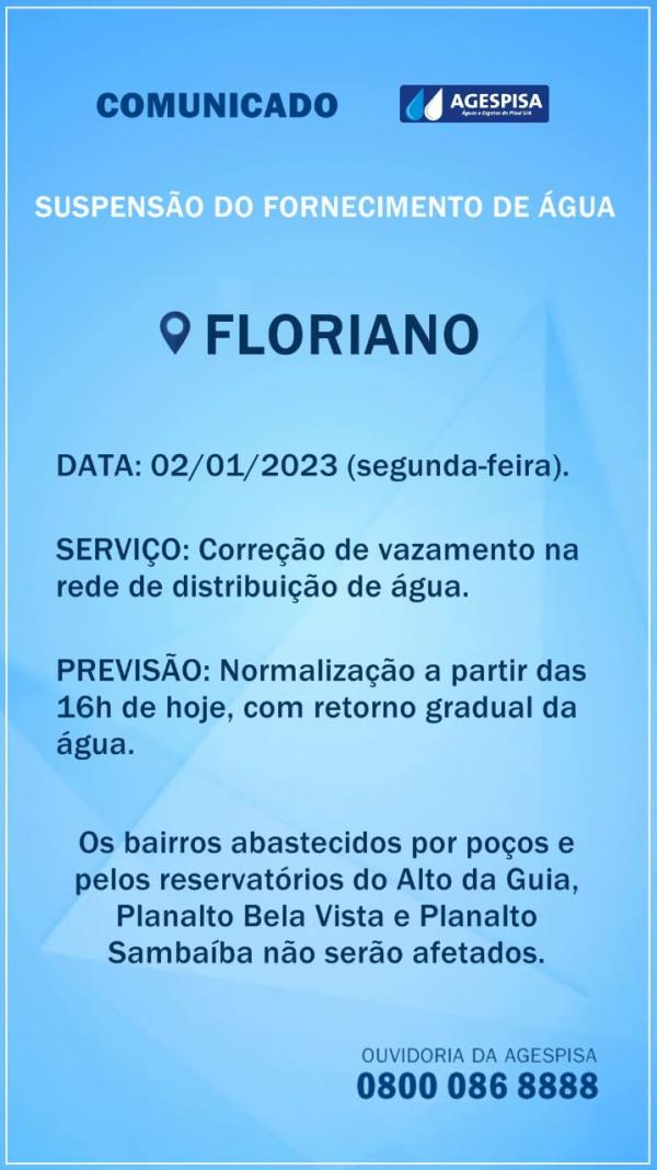 Agespisa comunica suspens&atilde;o do fornecimento de &aacute;gua(Imagem:Divulga&ccedil;&atilde;o)