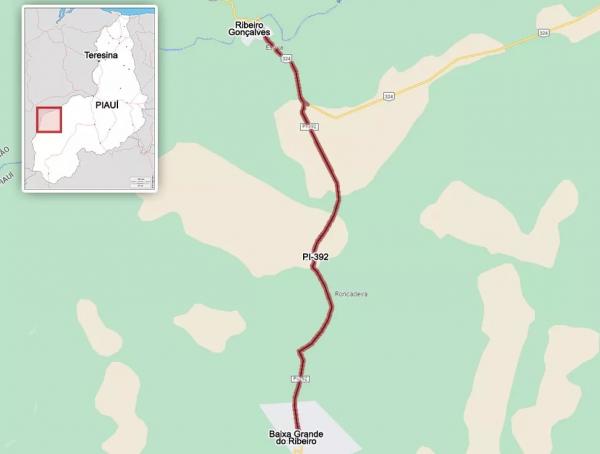  PI-112 fica localizada entre cidades de Ribeiro Gon&ccedil;alves e Baixa Grande do Ribeiro, no Sul do Piau&iacute;.(Imagem:Reprodu&ccedil;&atilde;o/ Google Maps )