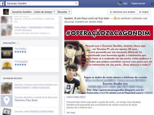 Campanha para ajudar o jovem repercutiu nas redes sociais.(Imagem:Divulga&ccedil;&atilde;o/Facebook)