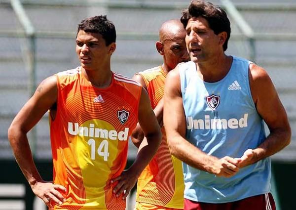Thiago Silva em treino do Fluminense com Renato Ga&uacute;cho em 2008.(Imagem:Divulga&ccedil;&atilde;o)