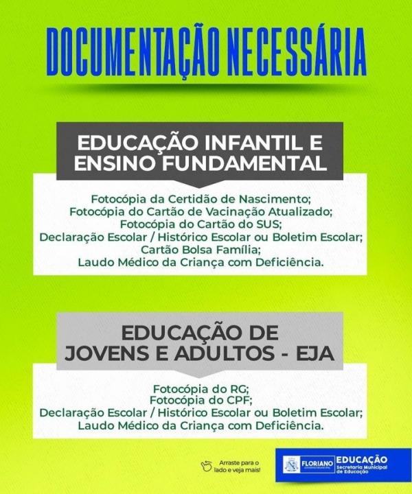 Iniciadas as matr&iacute;culas das escolas municipais de Floriano(Imagem:Divulga&ccedil;&atilde;o)