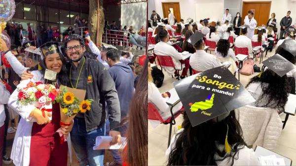 Camila Fernandes e seu noivo, Daniel, no &uacute;ltimo dia de faculdade.(Imagem:Arquivo Pessoal)