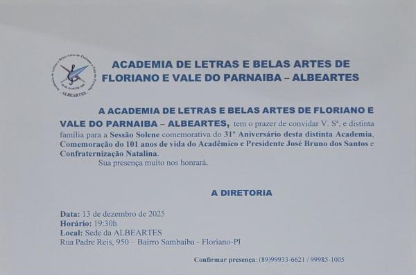 ALBEARTES celebra 31 anos de história em sessão solene com homenagem ao presidente José Bruno