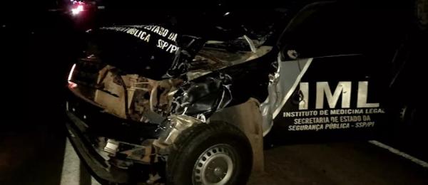 Viatura do IML fica destruída após atropelar animais na BR-343, no Norte do Piauí