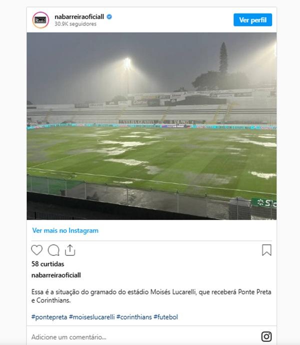 Emiliano reclamou das condi&ccedil;&otilde;es do gramado no Mois&eacute;s Lucarelli(Imagem:Reprodu&ccedil;&atilde;o)