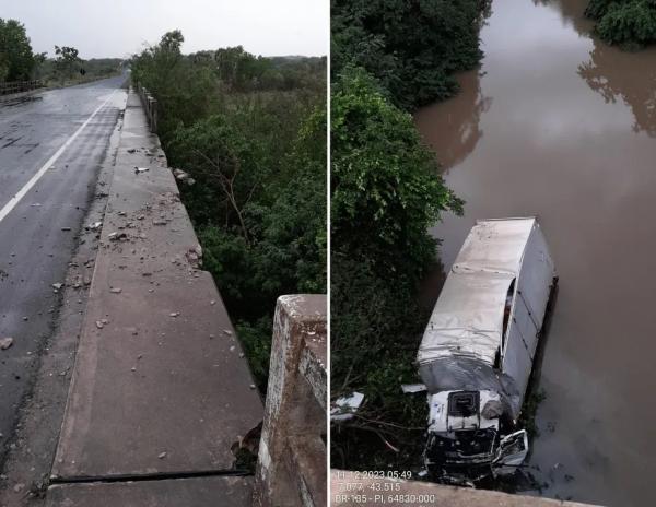 Caminh&atilde;o-ba&uacute; cai de ponte na BR-343 e duas pessoas ficam feridas, no Piau&iacute;.(Imagem:Reprodu&ccedil;&atilde;o)