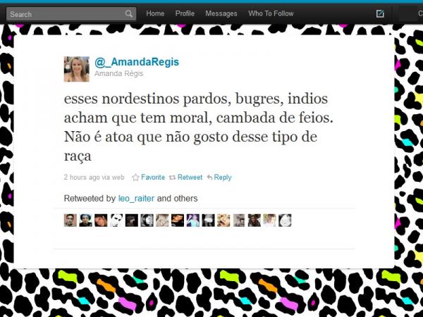 Amanda R&eacute;gis fala mal de nordestinos no Twitter e cria pol&ecirc;mica(Imagem:Divulga&ccedil;&atilde;o)