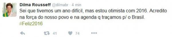 Dilma diz que 2015 foi dif&iacute;cil, mas se diz otimista para 2016.(Imagem:Reprodu&ccedil;&atilde;o)